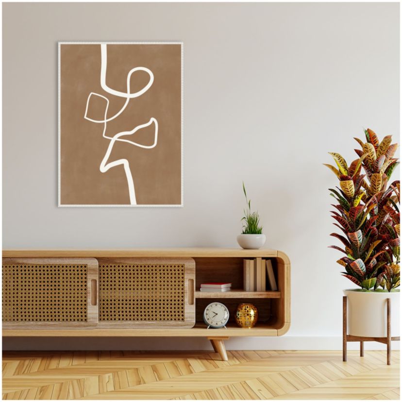 Brown Single Line Artwork Framed Canvas Wall Art Print