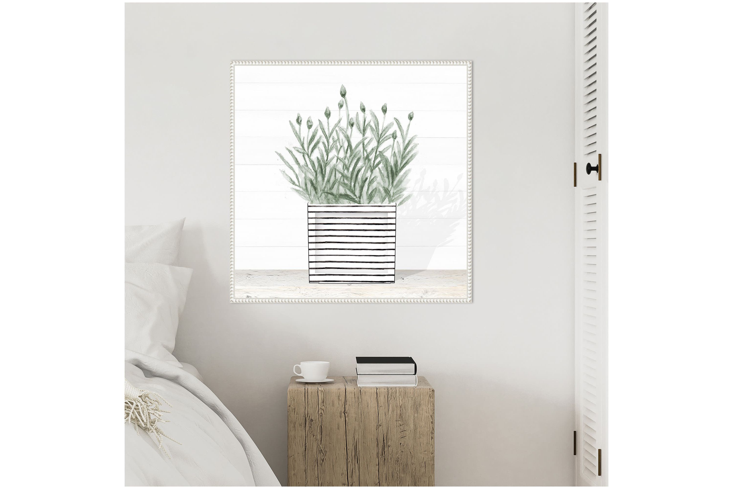 Lavender Blossom In Modern Pot III Framed Canvas Wall Art Print