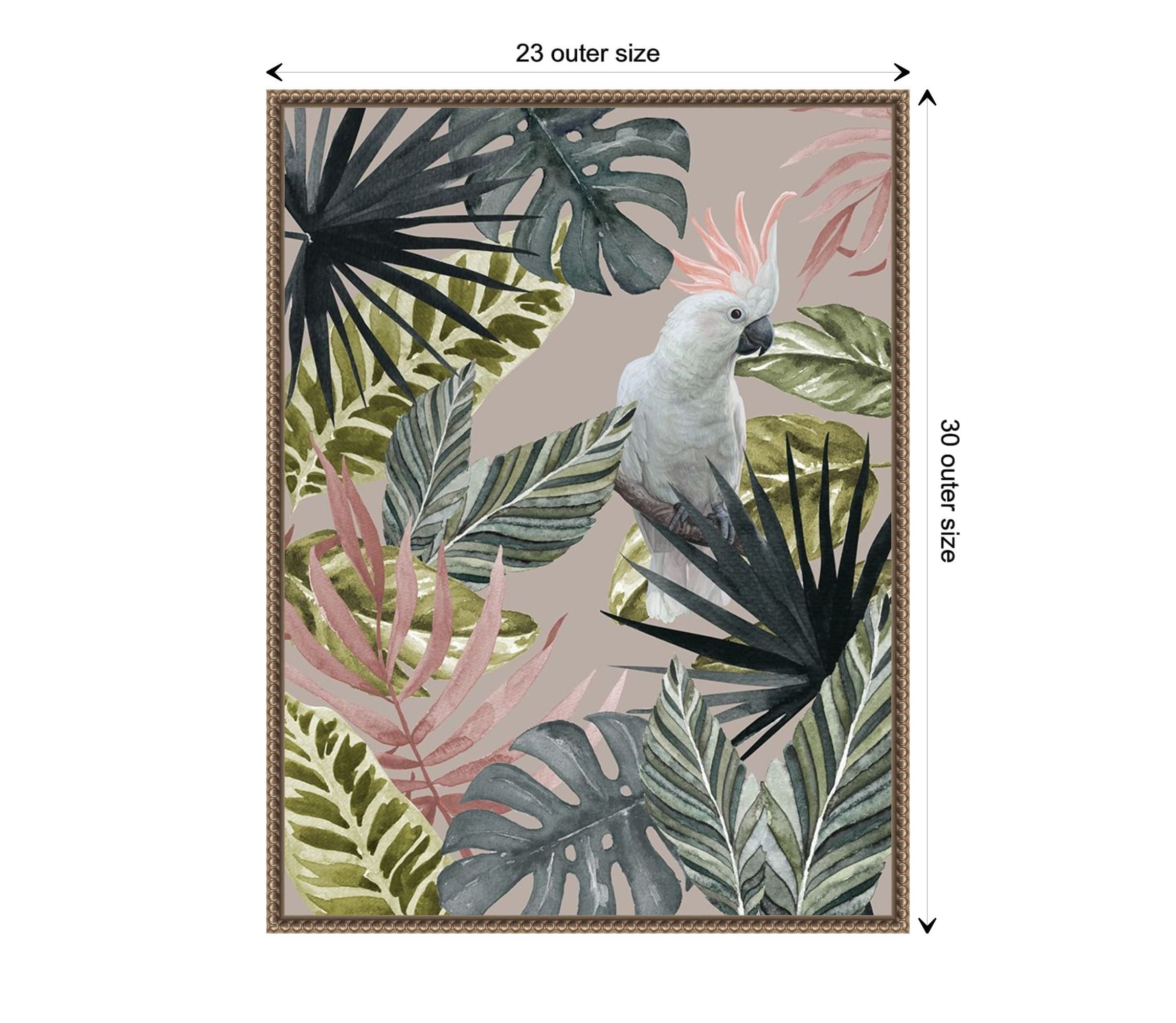 Tropical Cockatoo with Leaves Framed Canvas Wall Art Print