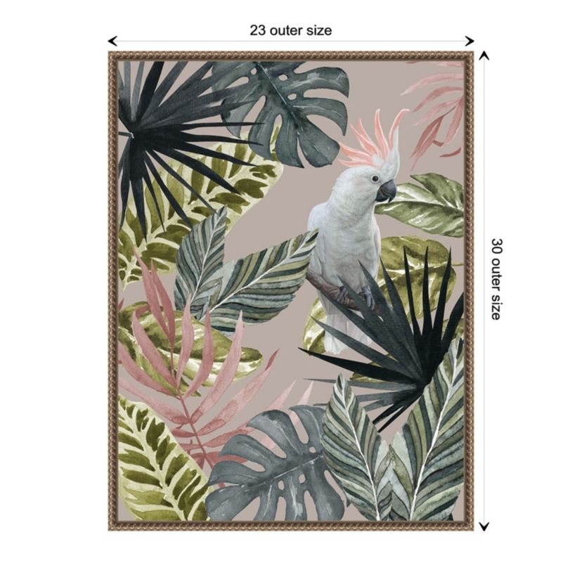 Tropical Cockatoo with Leaves Framed Canvas Wall Art Print