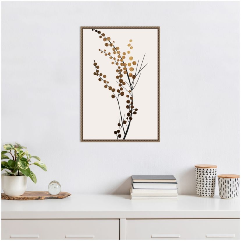 Golden Winter Florals Framed Canvas Wall Art Print