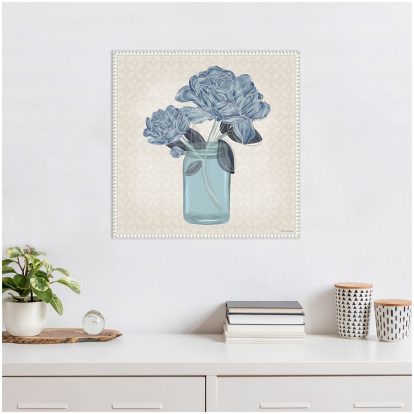 Splendid Blue Bouquet II Framed Canvas Wall Art Print