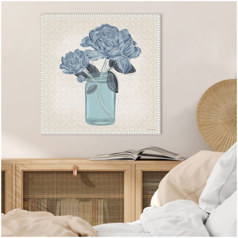 Splendid Blue Bouquet II Framed Canvas Wall Art Print