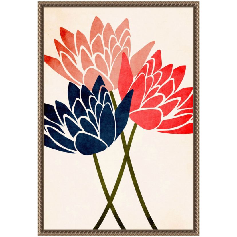 Three Dancing Blossoms Framed Canvas Wall Art Print