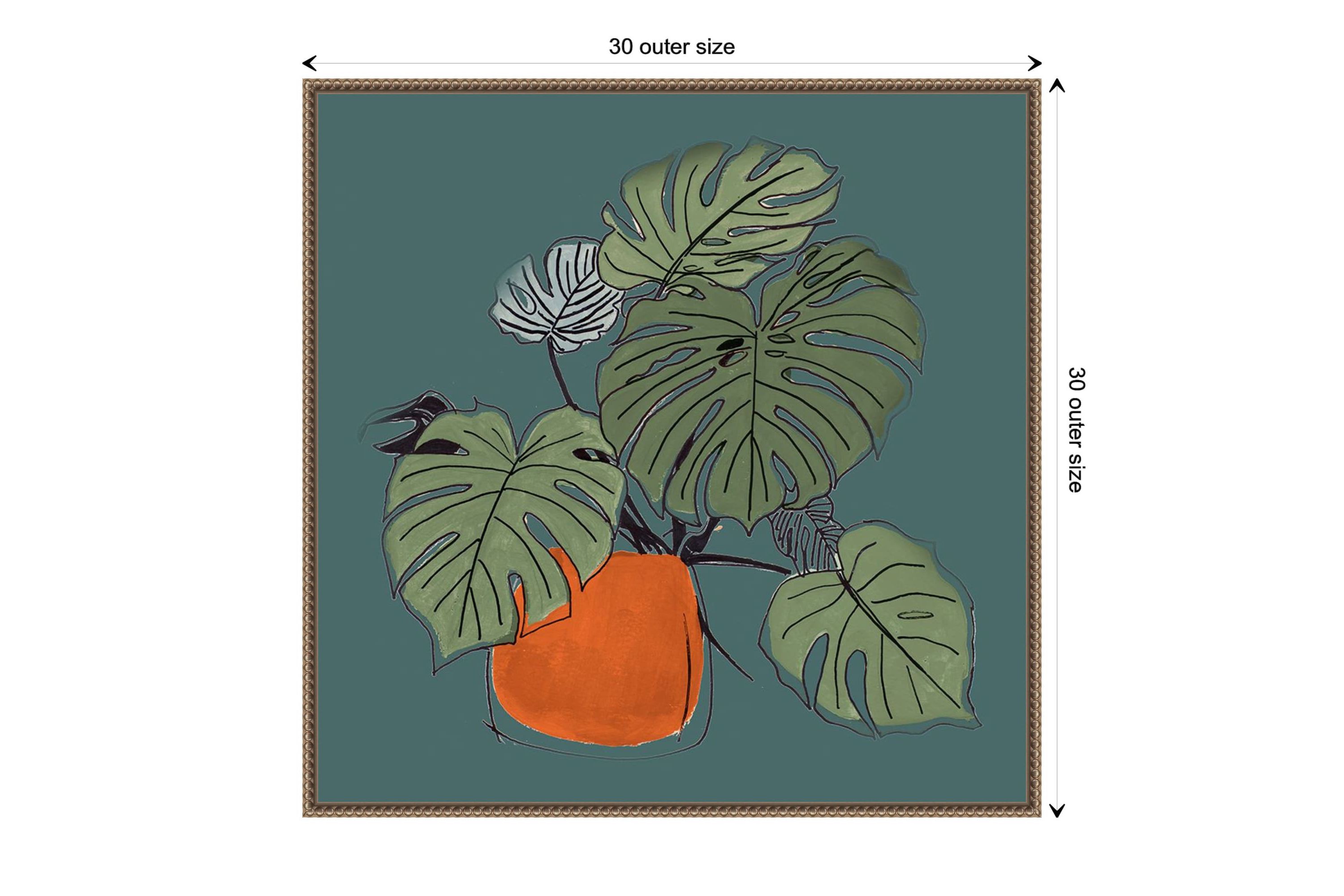 The Retro Potted Plant On Teal II Framed Canvas Wall Art Print