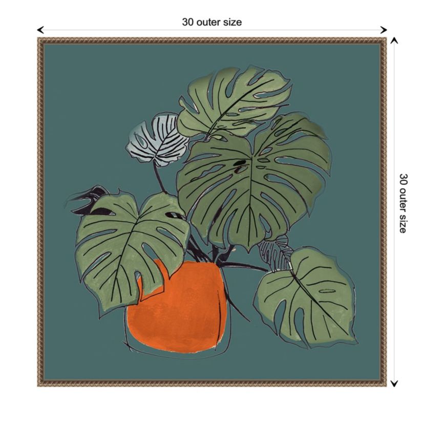The Retro Potted Plant On Teal II Framed Canvas Wall Art Print