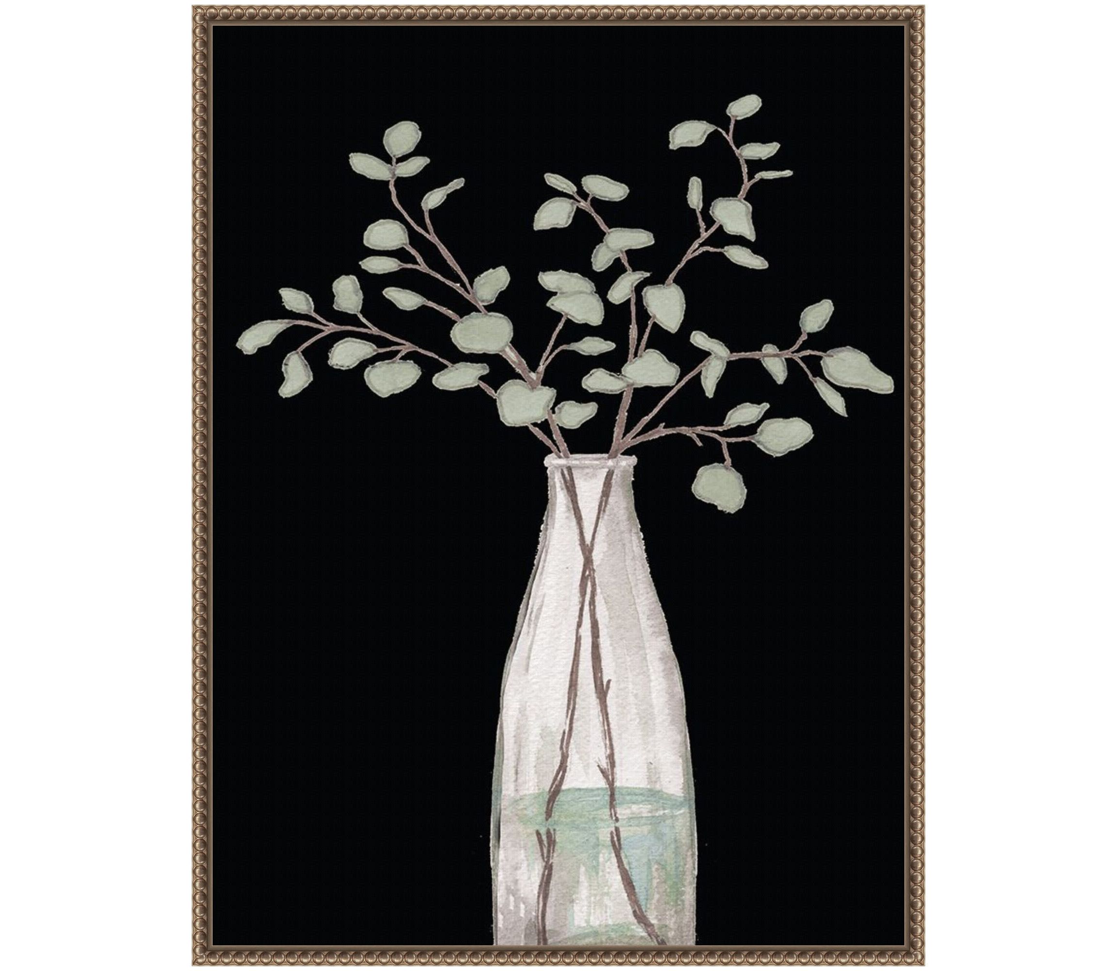 Modern Floral On Black II Framed Canvas Wall Art Print