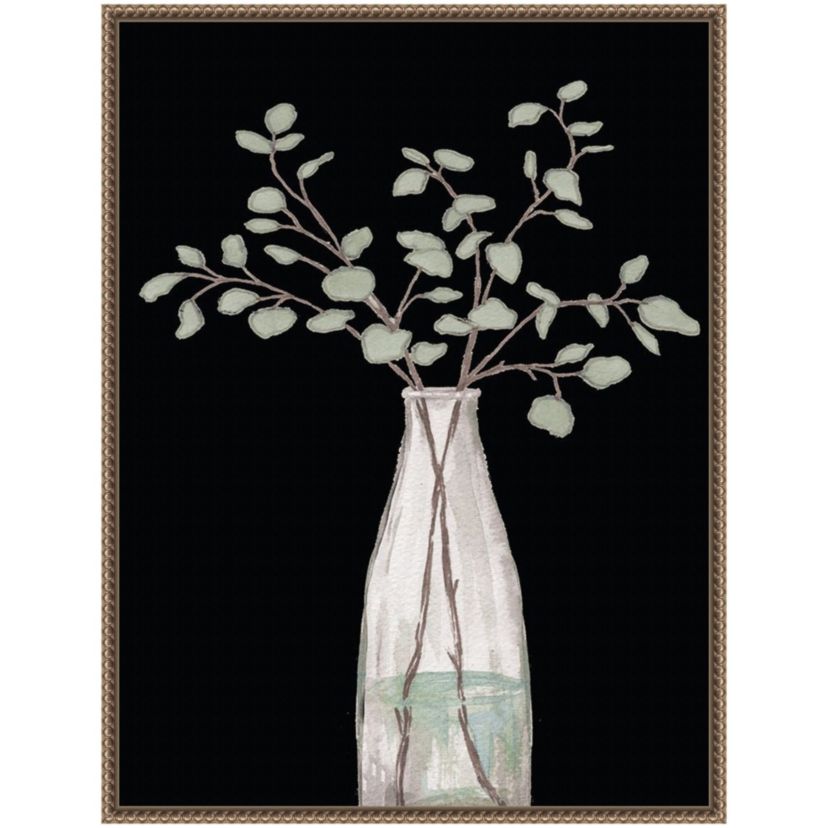 Modern Floral On Black II Framed Canvas Wall Art Print