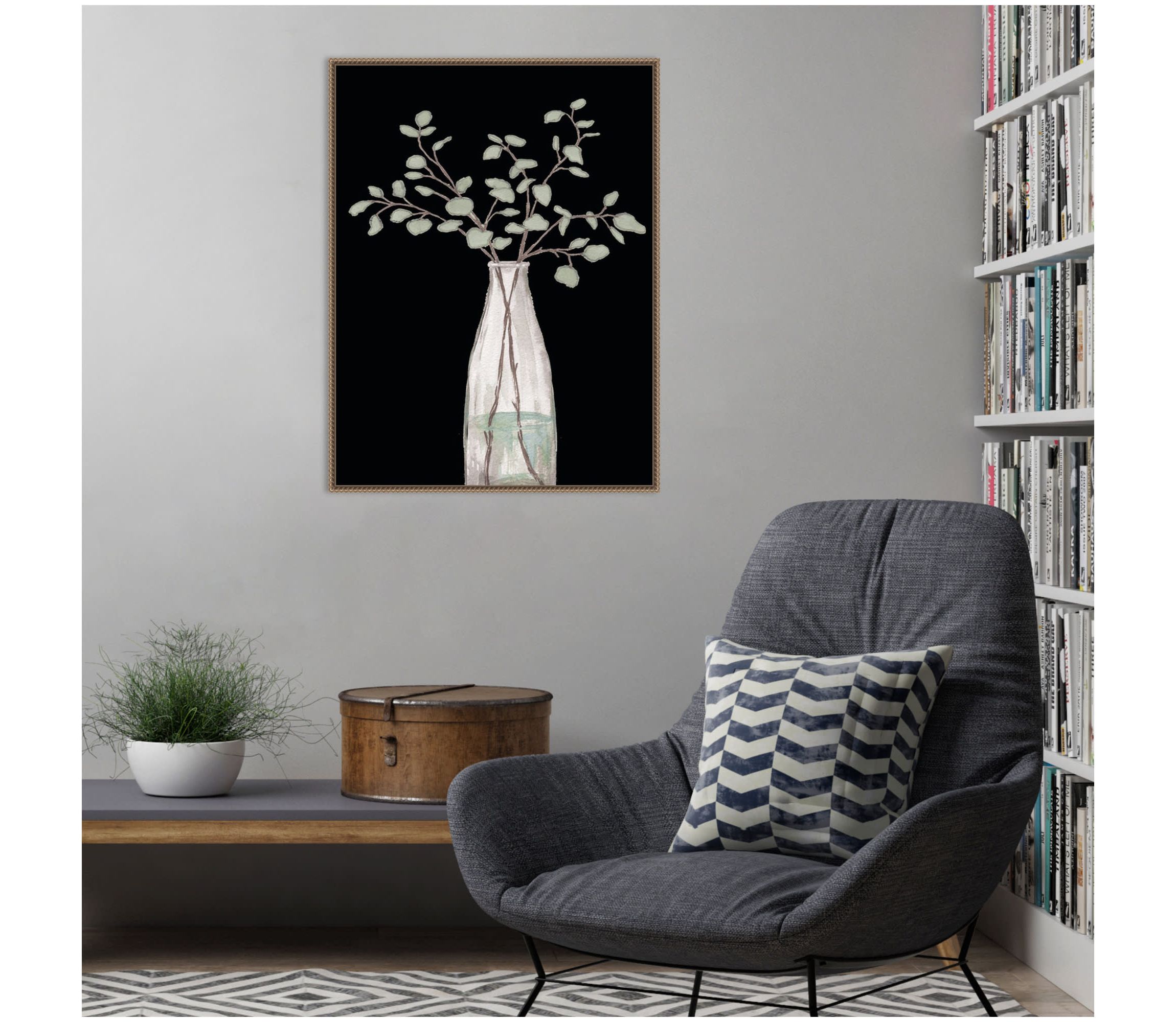 Modern Floral On Black II Framed Canvas Wall Art Print