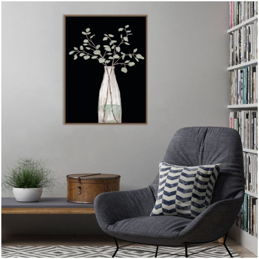 Modern Floral On Black II Framed Canvas Wall Art Print