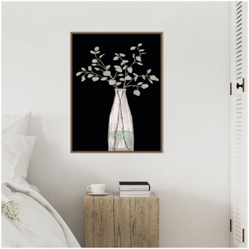Modern Floral On Black II Framed Canvas Wall Art Print