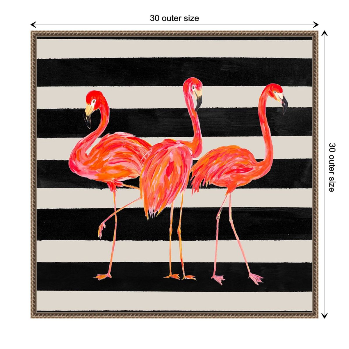 Flamingo Trio on Stripes Framed Canvas Wall Art Print