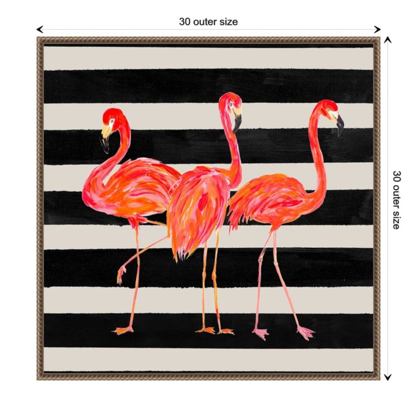 Flamingo Trio on Stripes Framed Canvas Wall Art Print