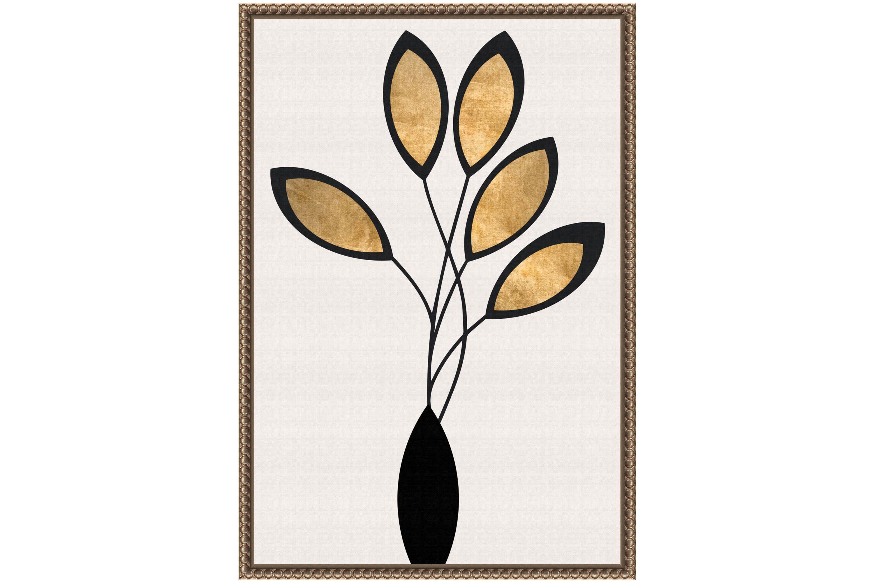 Five Black and Gold Flowers Framed Canvas Wall Art Print