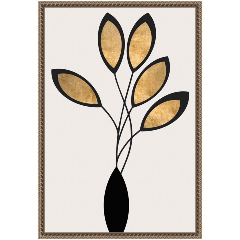 Five Black and Gold Flowers Framed Canvas Wall Art Print