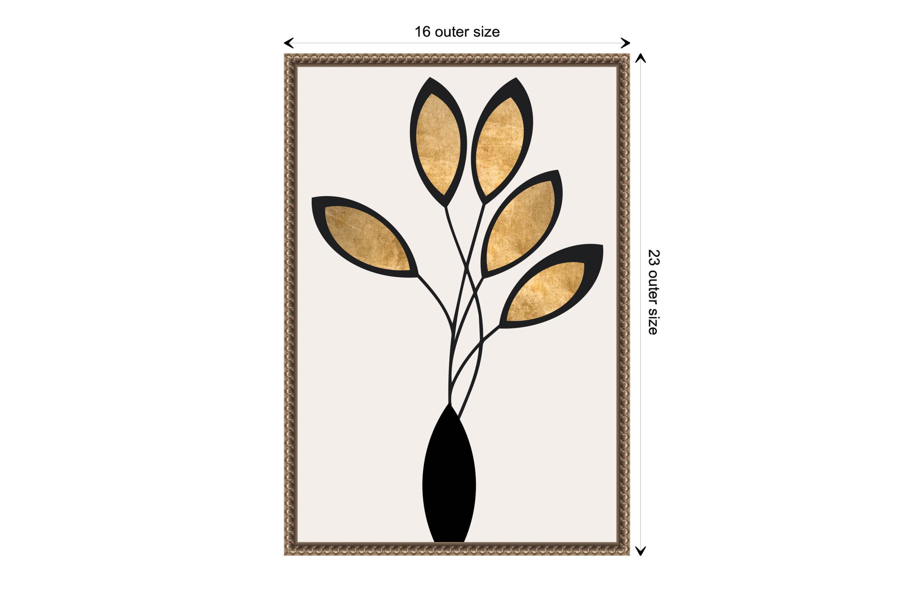 Five Black and Gold Flowers Framed Canvas Wall Art Print