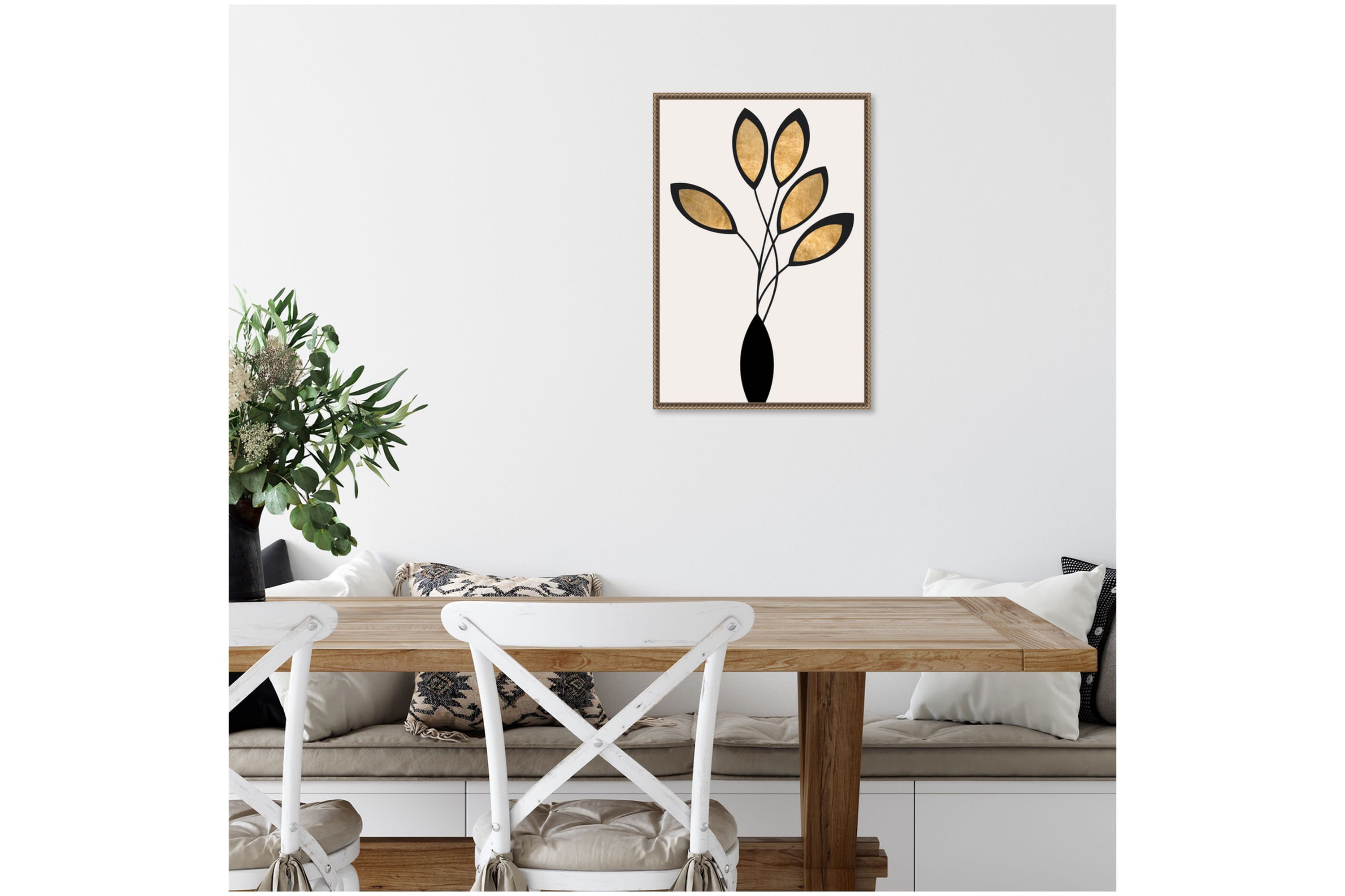 Five Black and Gold Flowers Framed Canvas Wall Art Print