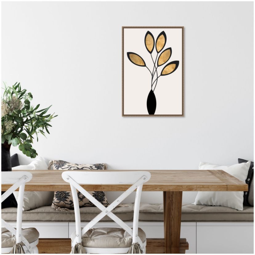 Five Black and Gold Flowers Framed Canvas Wall Art Print