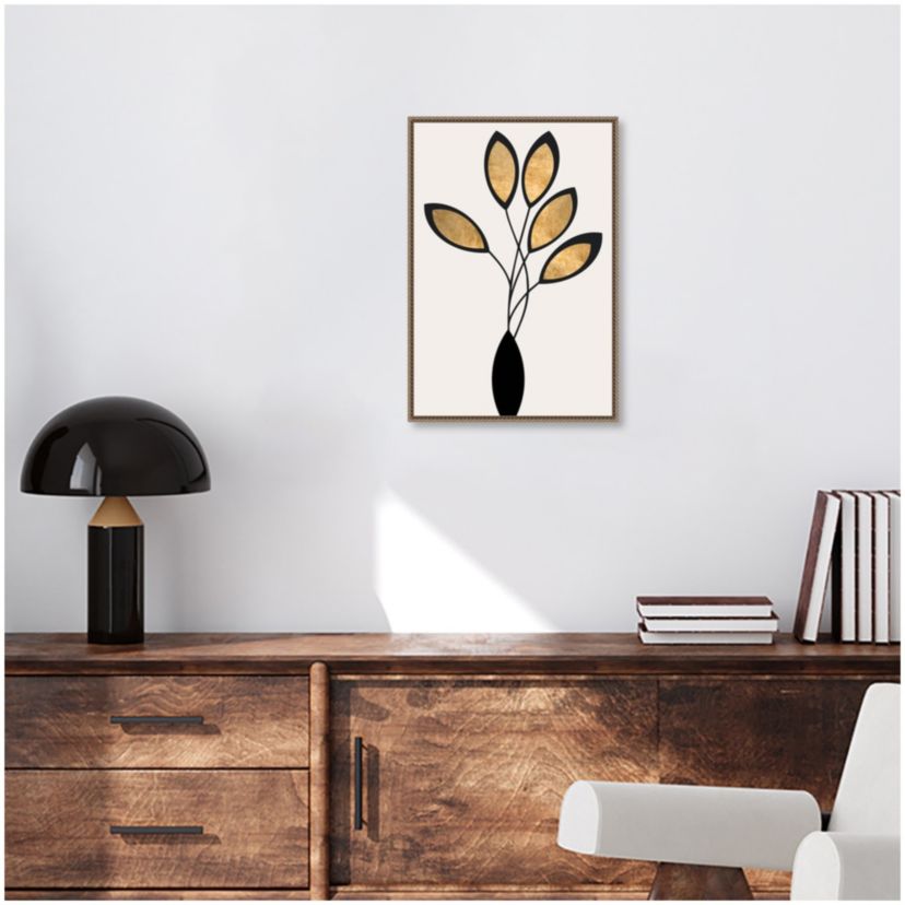 Five Black and Gold Flowers Framed Canvas Wall Art Print