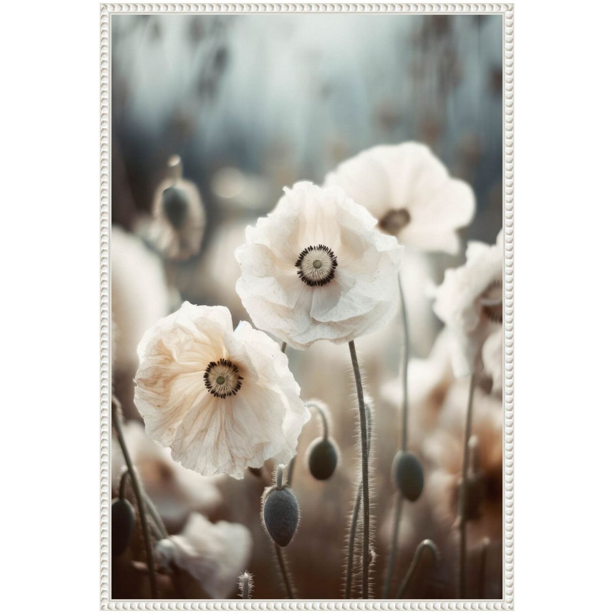 White Poppy Field No 1 Framed Canvas Wall Art Print
