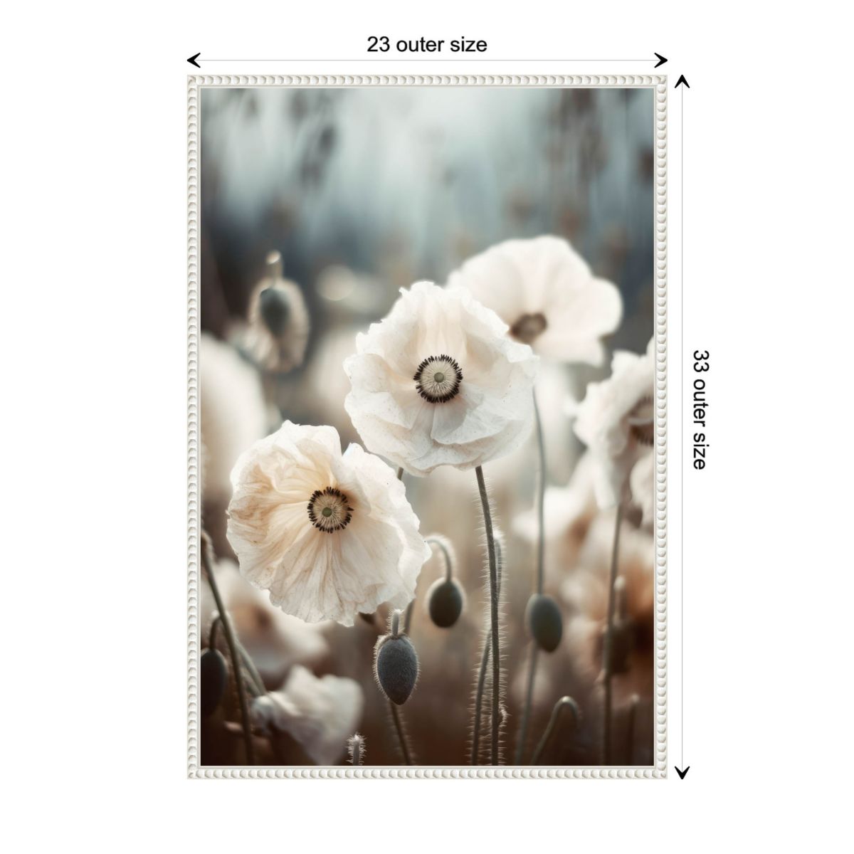 White Poppy Field No 1 Framed Canvas Wall Art Print