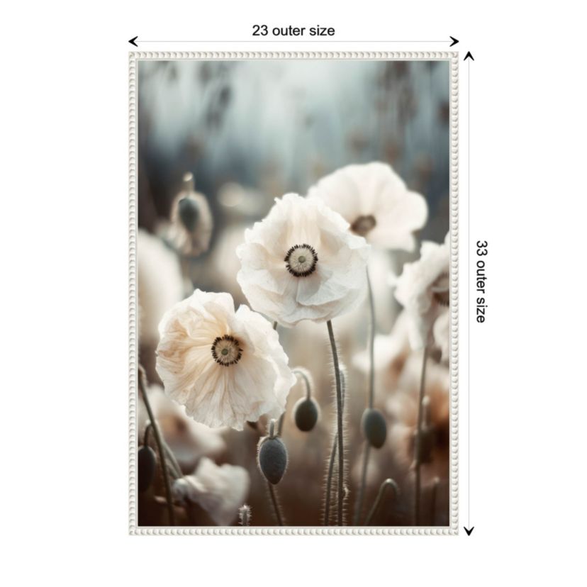 White Poppy Field No 1 Framed Canvas Wall Art Print