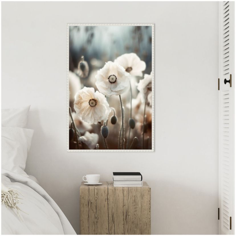 White Poppy Field No 1 Framed Canvas Wall Art Print