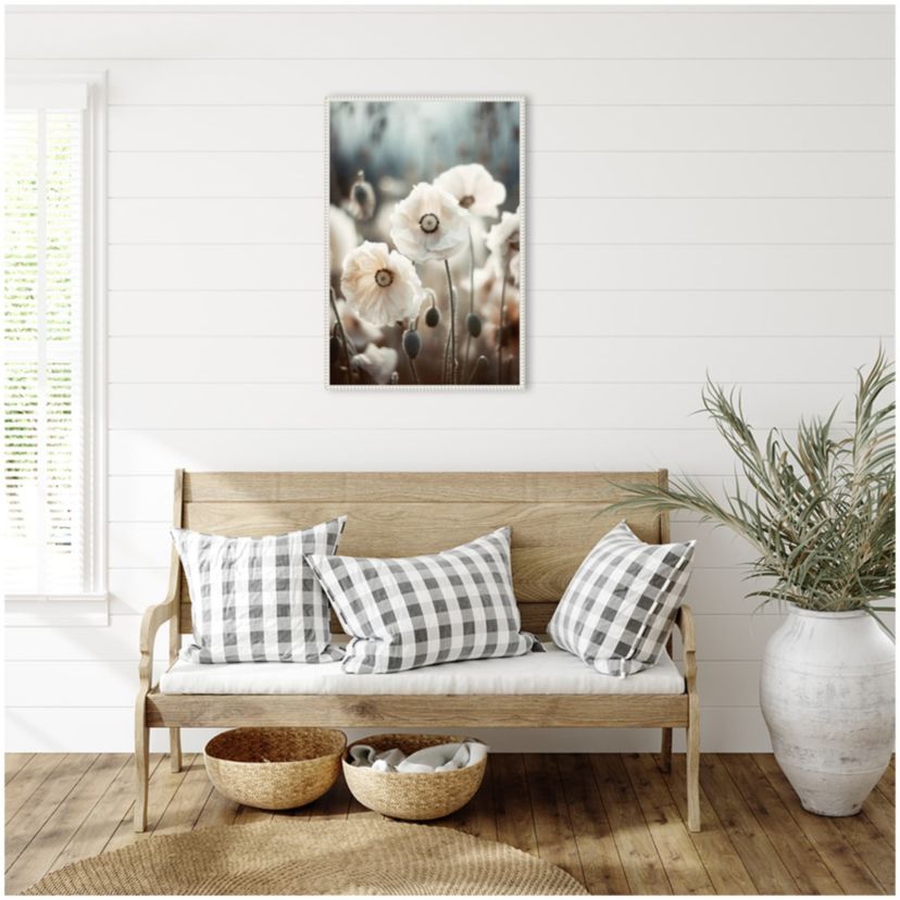 White Poppy Field No 1 Framed Canvas Wall Art Print