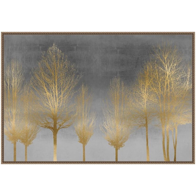 Gold Forest on Gray Framed Canvas Wall Art Print
