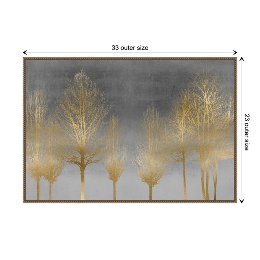 Gold Forest on Gray Framed Canvas Wall Art Print