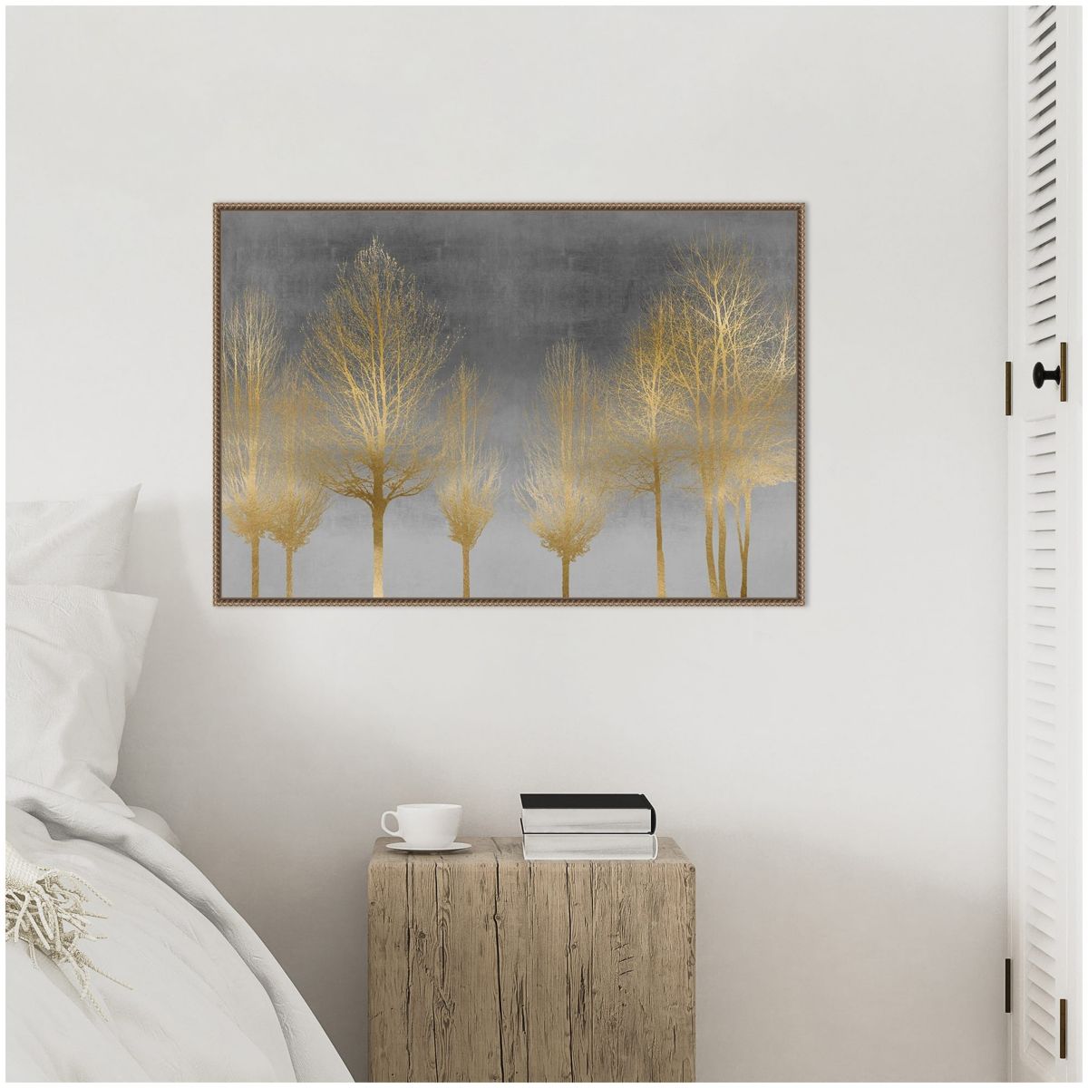 Gold Forest on Gray Framed Canvas Wall Art Print