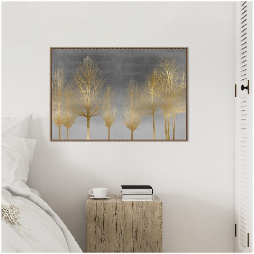 Gold Forest on Gray Framed Canvas Wall Art Print