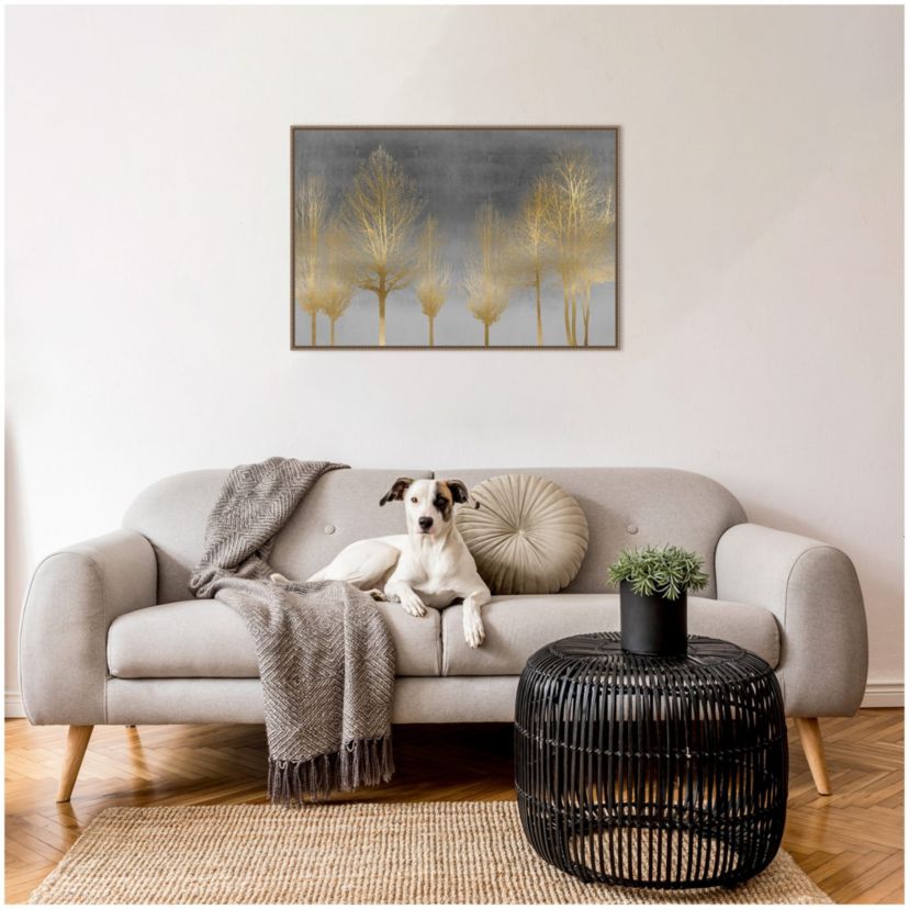 Gold Forest on Gray Framed Canvas Wall Art Print