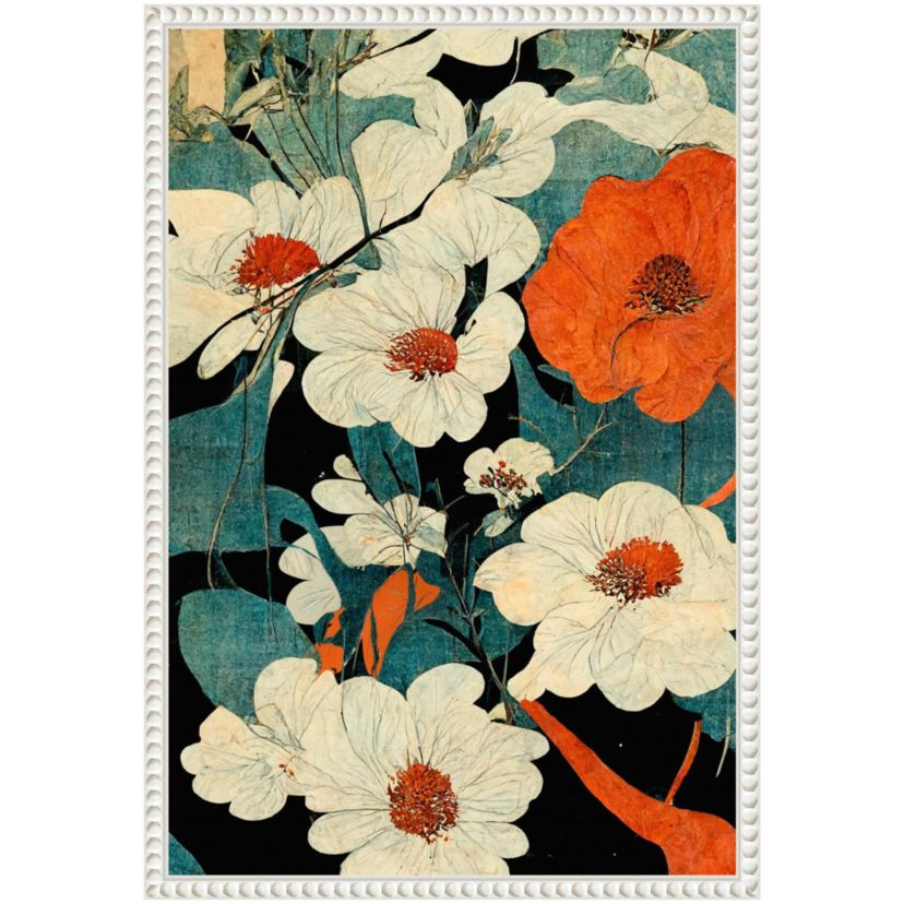 Asian Flowers Framed Canvas Wall Art Print