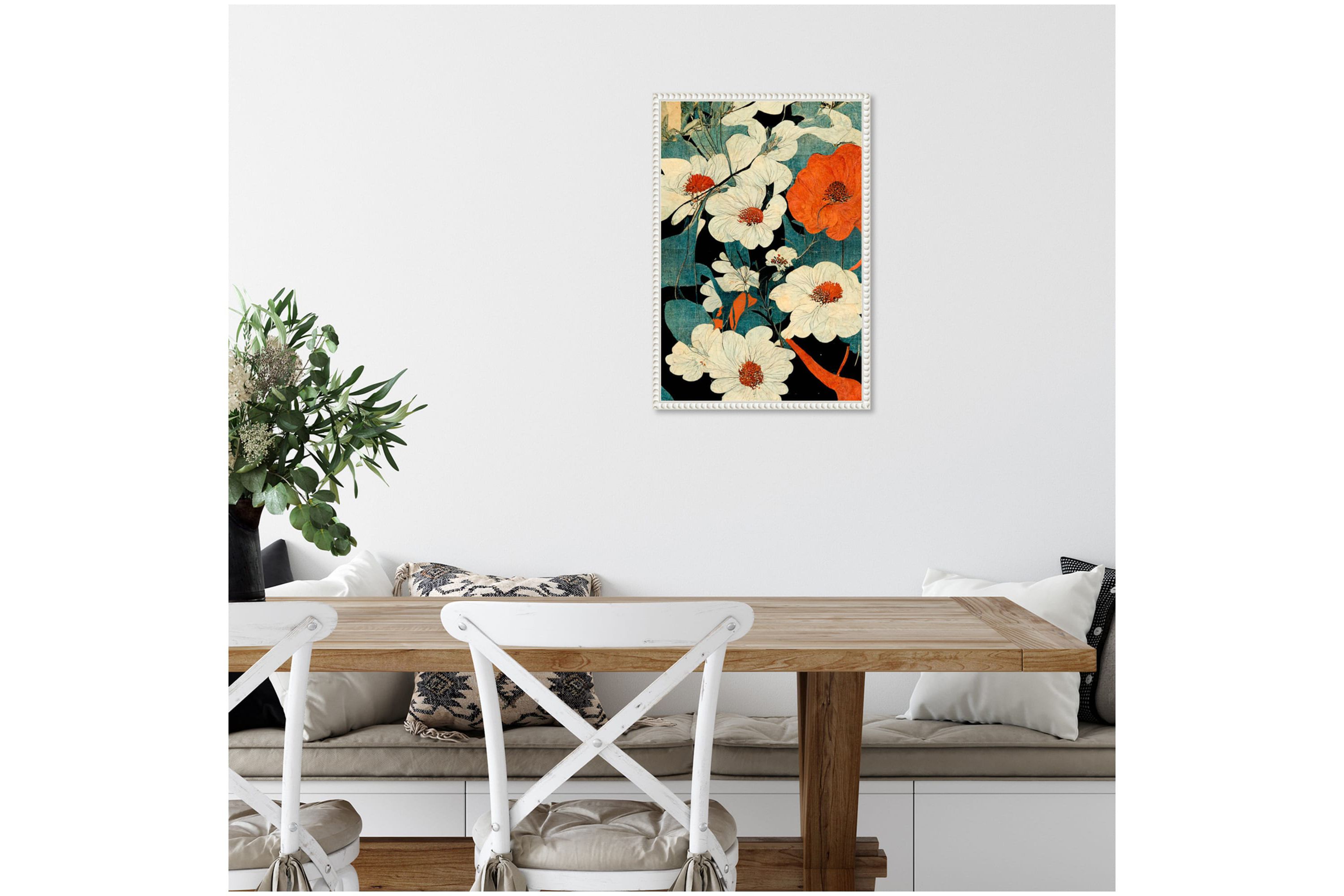 Asian Flowers Framed Canvas Wall Art Print