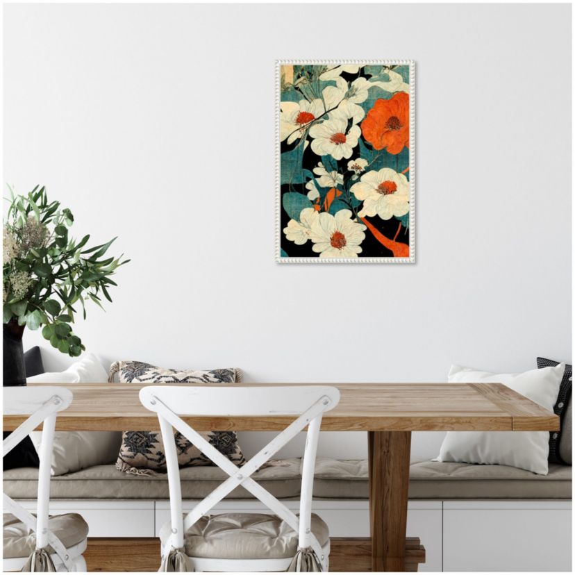 Asian Flowers Framed Canvas Wall Art Print