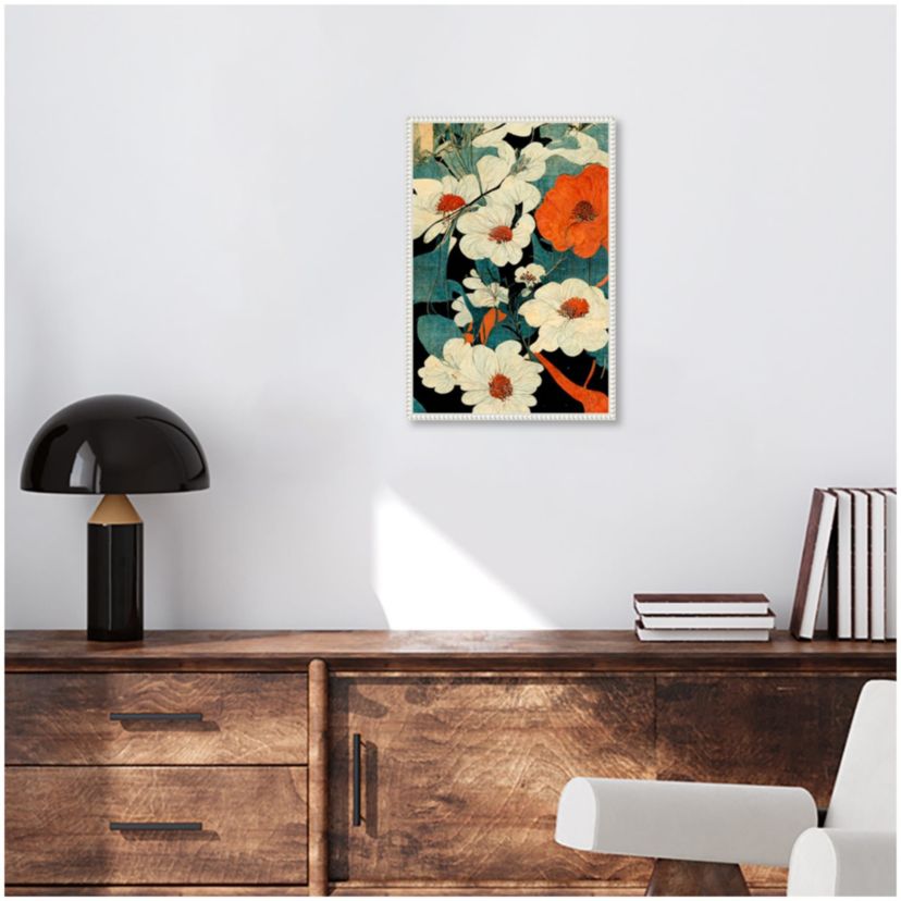 Asian Flowers Framed Canvas Wall Art Print