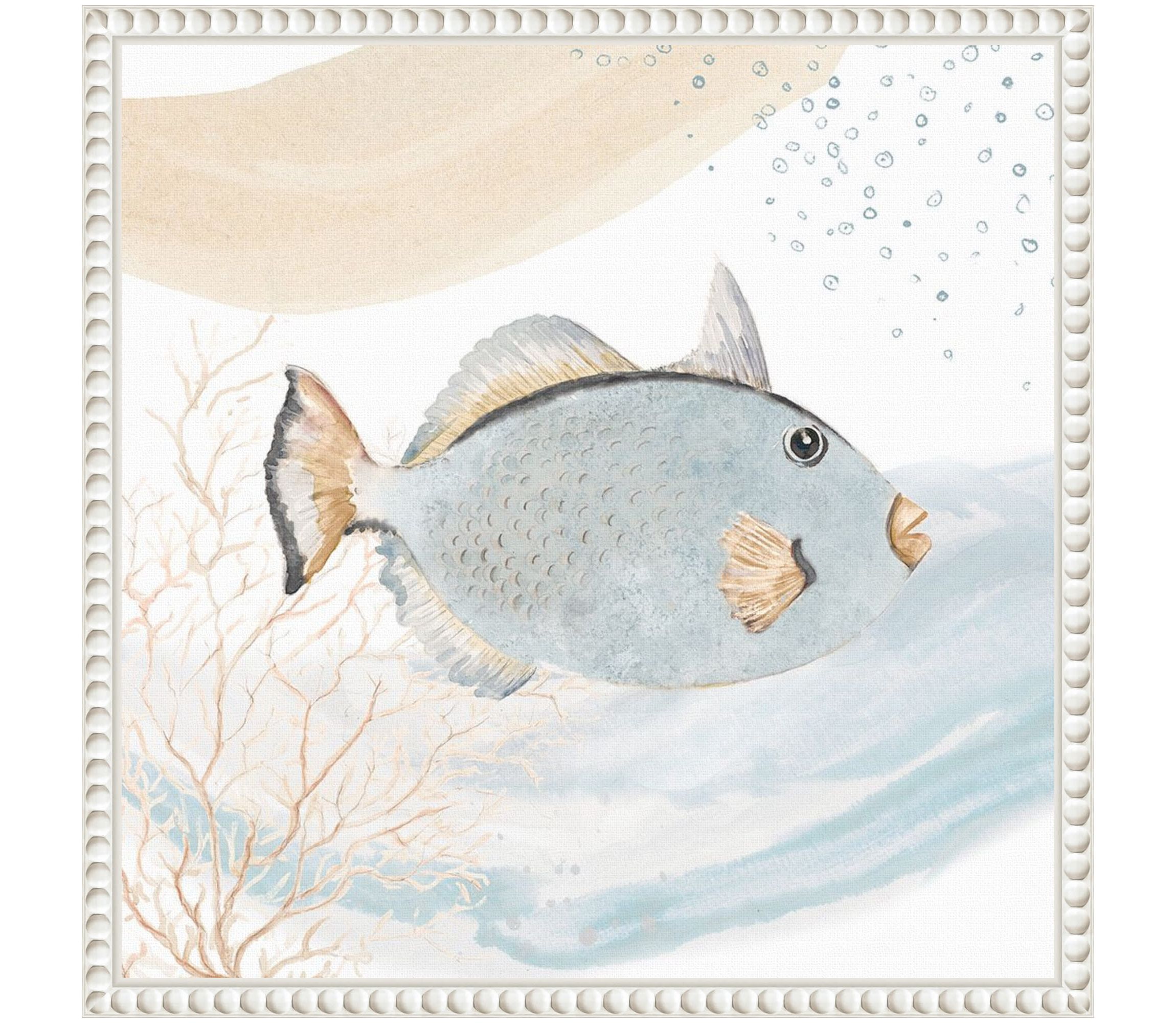 Ocean Oasis Waves Blue Fish Framed Canvas Wall Art Print