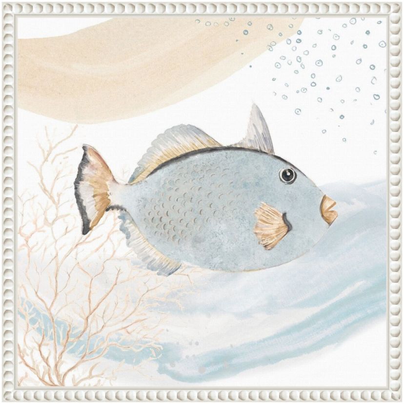 Ocean Oasis Waves Blue Fish Framed Canvas Wall Art Print