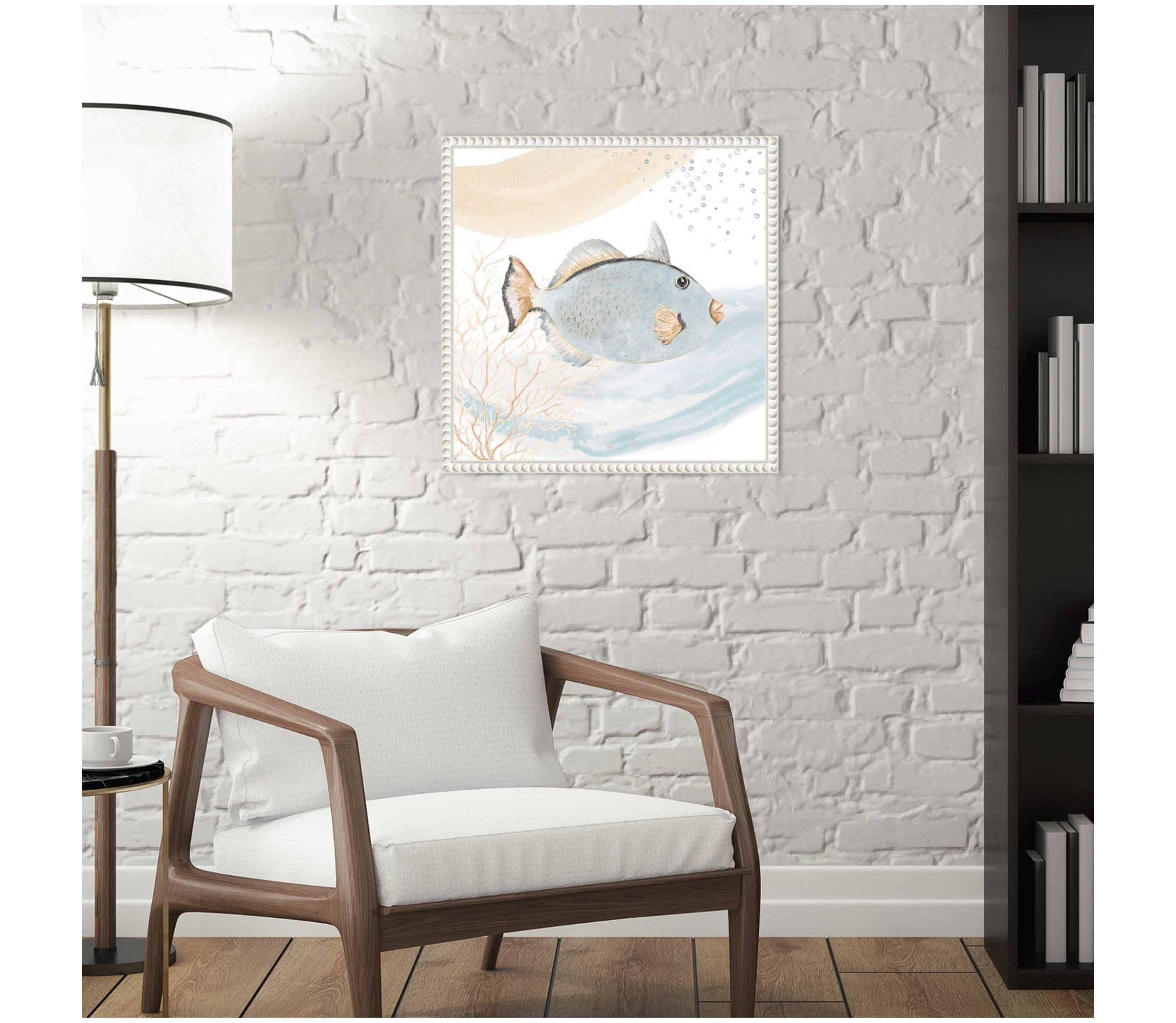 Ocean Oasis Waves Blue Fish Framed Canvas Wall Art Print