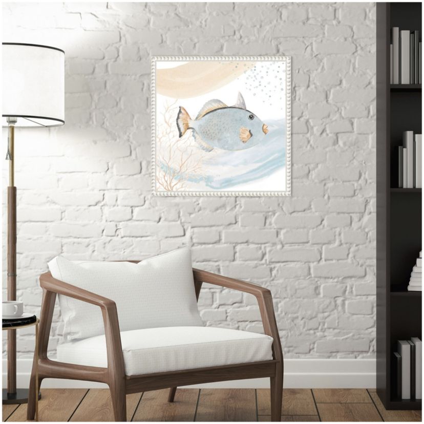 Ocean Oasis Waves Blue Fish Framed Canvas Wall Art Print