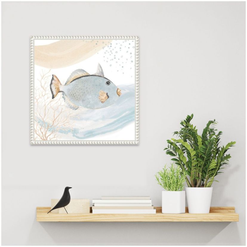 Ocean Oasis Waves Blue Fish Framed Canvas Wall Art Print