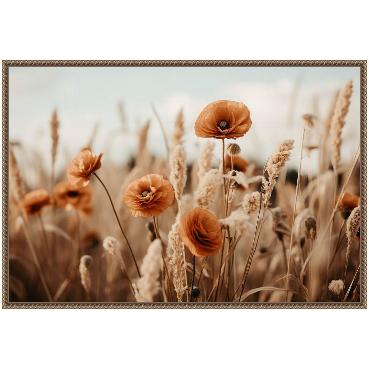 Orange Poppy Field Framed Canvas Wall Art Print