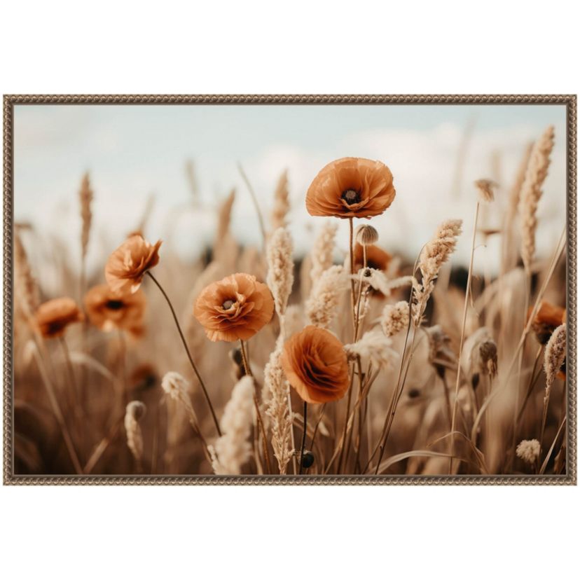 Orange Poppy Field Framed Canvas Wall Art Print
