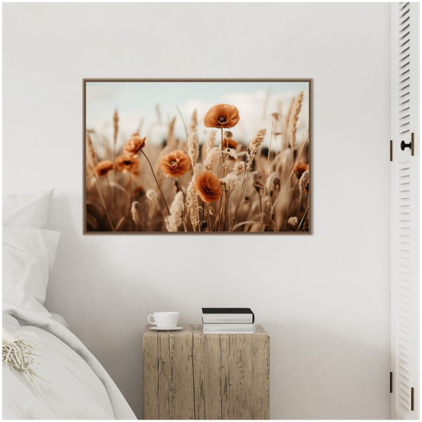 Orange Poppy Field Framed Canvas Wall Art Print
