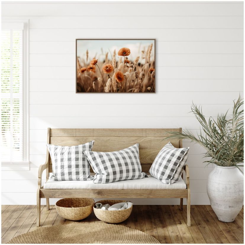 Orange Poppy Field Framed Canvas Wall Art Print