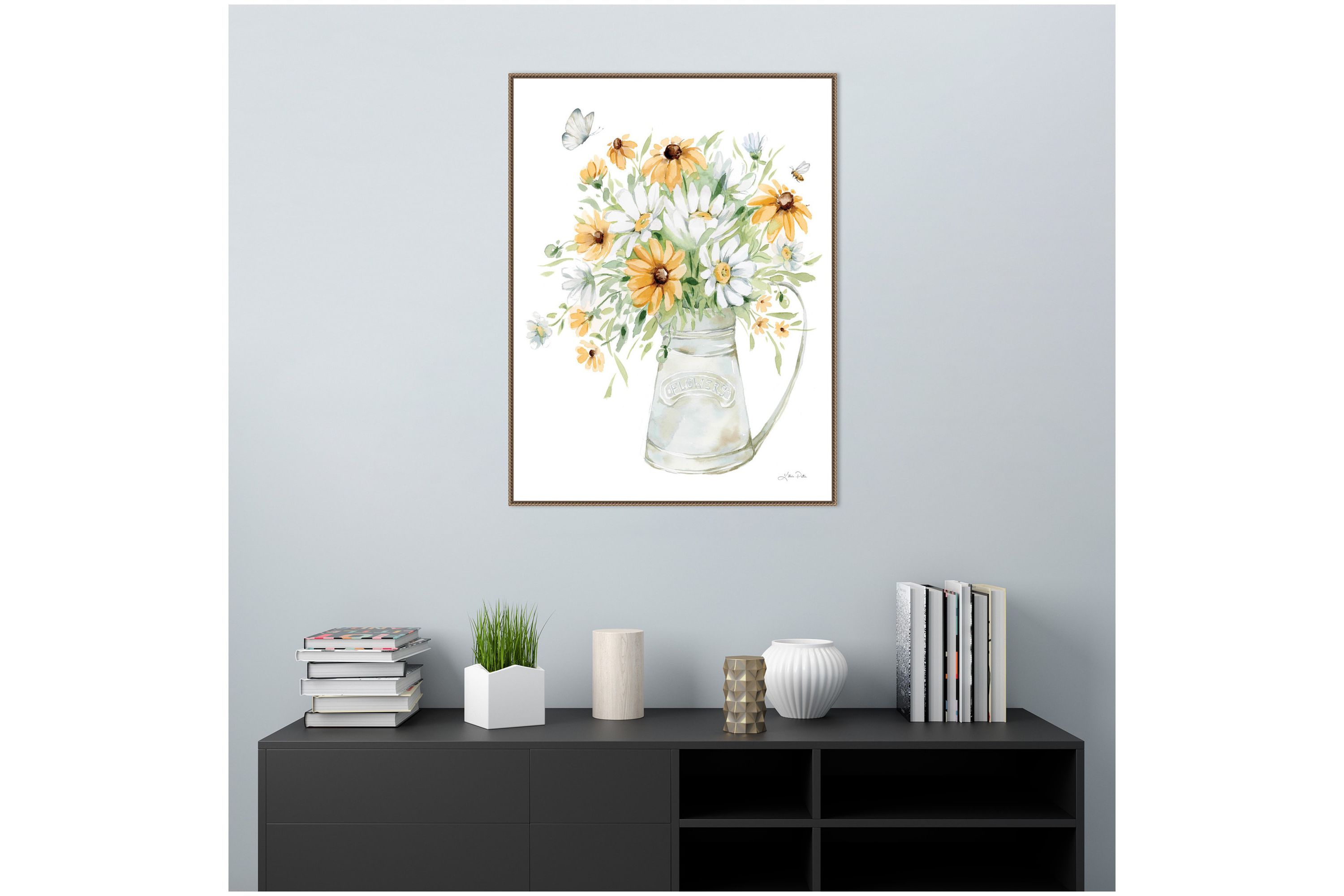 Sunflowers and Daisies II Framed Canvas Wall Art Print