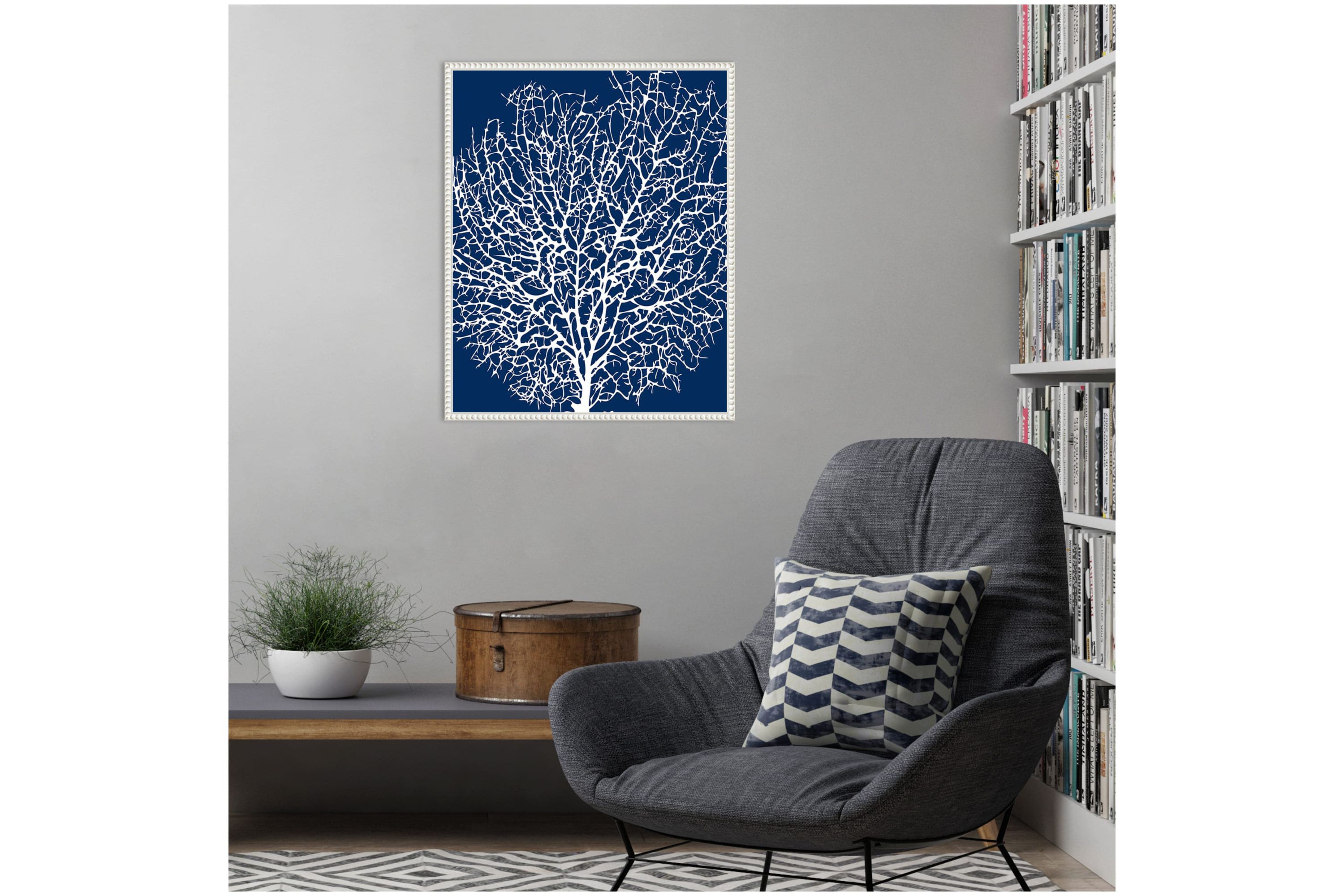 Navy Coral I Crop Framed Canvas Wall Art Print