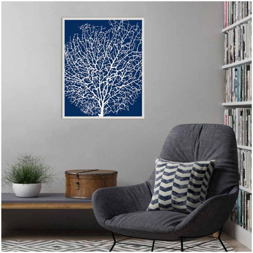 Navy Coral I Crop Framed Canvas Wall Art Print