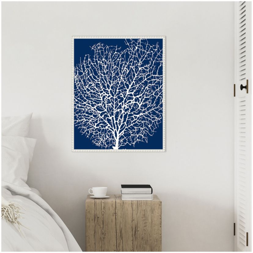 Navy Coral I Crop Framed Canvas Wall Art Print
